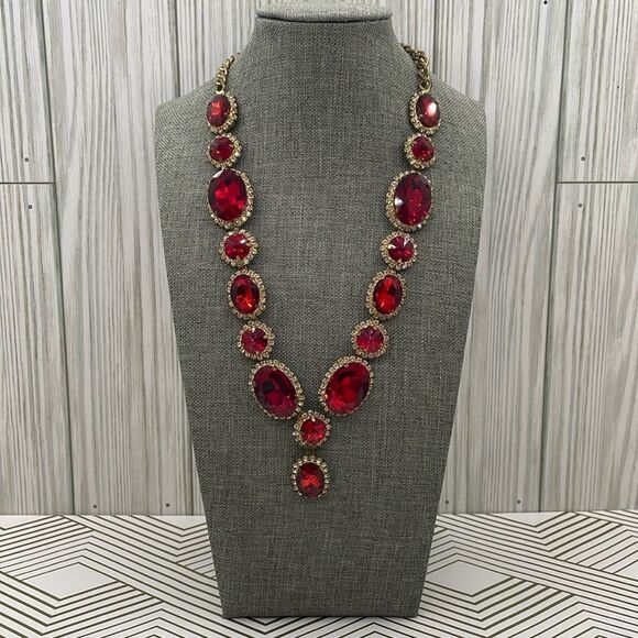 Red - Gem Stone Drop Pendant Necklace Set - Picture 7 of 8